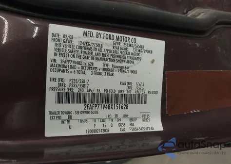 2008 Ford Crown Victoria Police/Police Interceptor z USA, uszkodzony, nr VIN 2FAFP71V48X151628